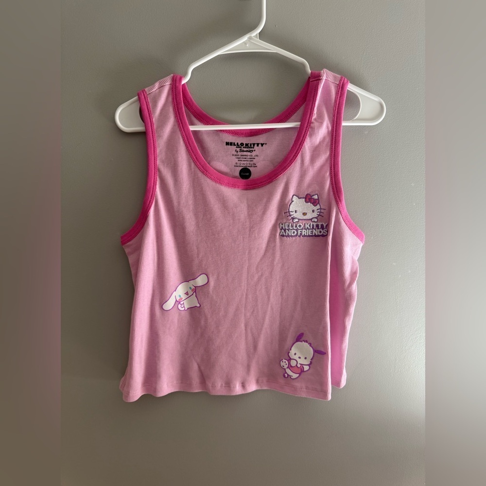 Hello Kitty & Friends Embroidered Ribbed Textured Tank Top Womens SZ XL Pink New